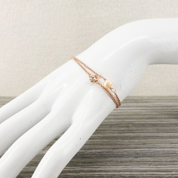 Tory Burch Logo Pearl Slider Adjustable Bracelet Rose Gold OS - Picture 11 of 12